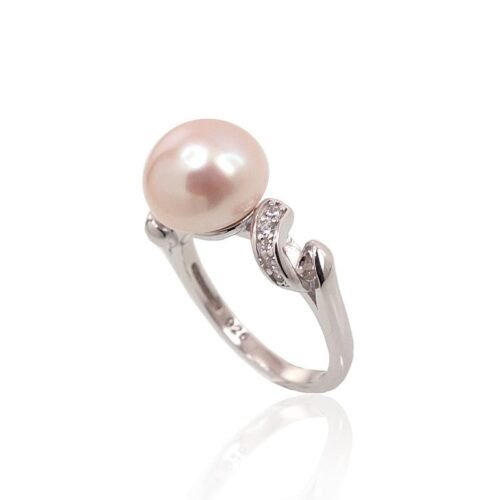 Alternative view of Silver ring with Zirkons , Fresh-water Pearl