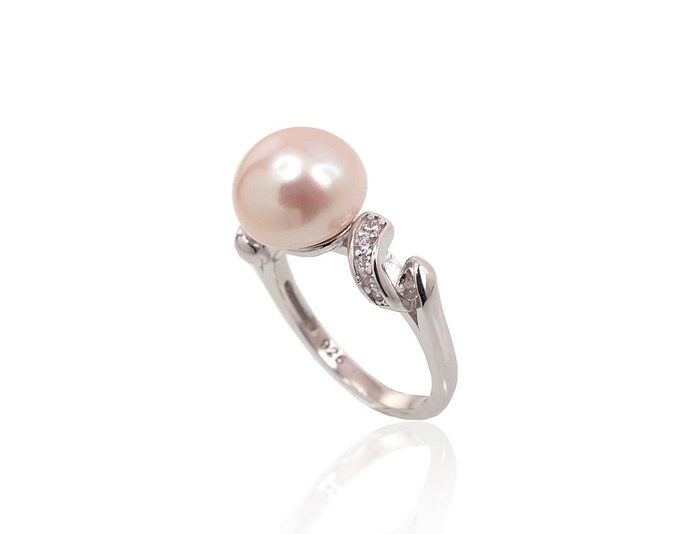 Silver ring with Zirkons , Fresh-water Pearl - Image 2