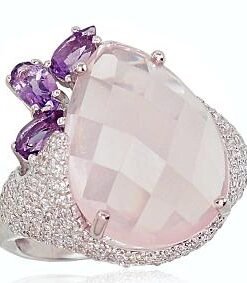 Silver ring with Zirkons , Pink Quarz , Amethyst