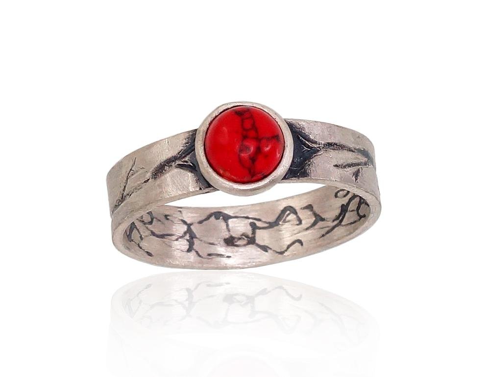 Silver ring with Coral (Imitation)