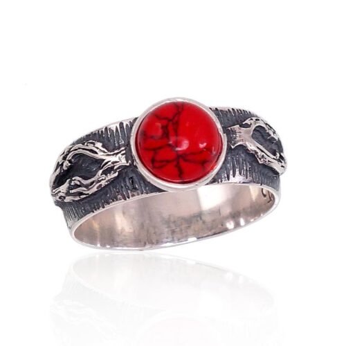 Silver ring with Coral (Imitation)