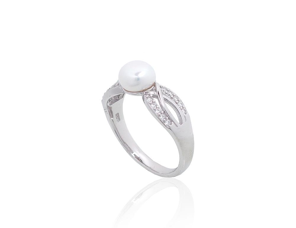 Silver ring with Zirkons , Fresh-water Pearl - Image 2