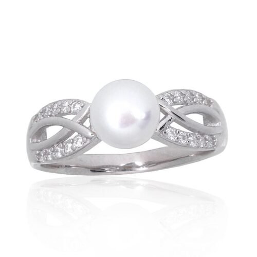 Silver ring with Zirkons , Fresh-water Pearl