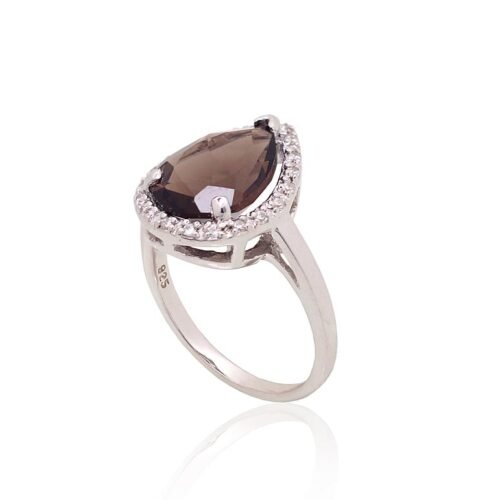 Alternative view of Silver ring with Zirkons , Smoky Quarz