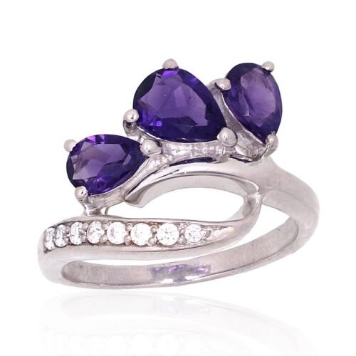 Silver ring with Zirkons , Amethyst