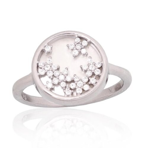 Silver ring with Zirkons , Mother-of-pearl