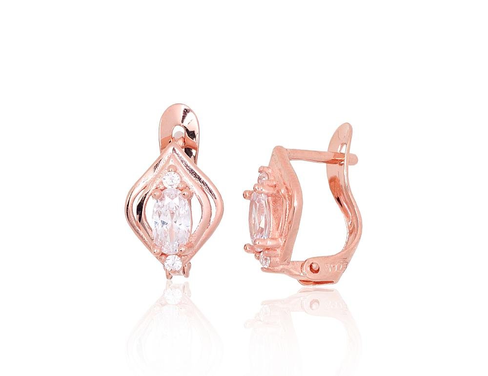 Silver earrings with 'english' lock with Zirkons