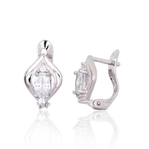 Silver earrings with 'english' lock with Zirkons