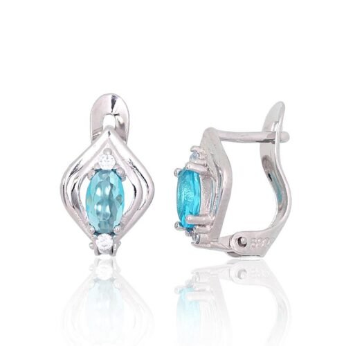 Silver earrings with 'english' lock with Zirkons