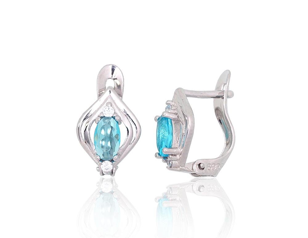 Silver earrings with 'english' lock with Zirkons