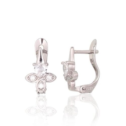Silver earrings with 'english' lock with Zirkons