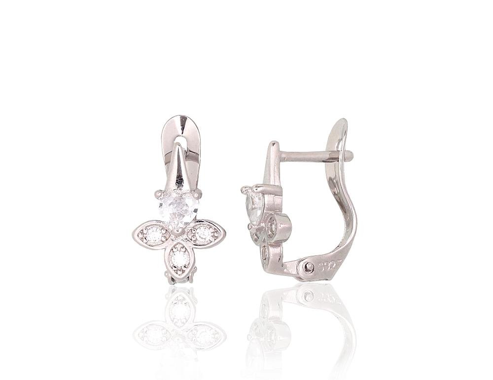 Silver earrings with 'english' lock with Zirkons
