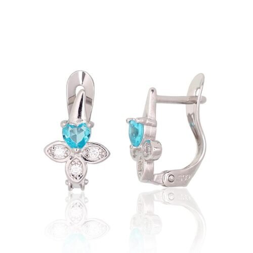Silver earrings with 'english' lock with Zirkons