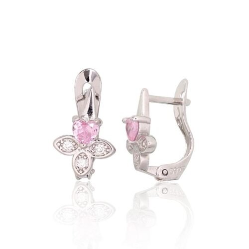 Silver earrings with 'english' lock with Zirkons
