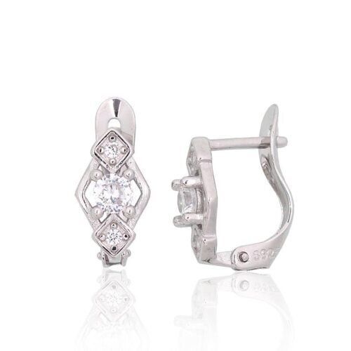 Silver earrings with 'english' lock with Zirkons