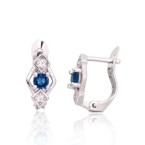 Silver earrings with 'english' lock with Zirkons