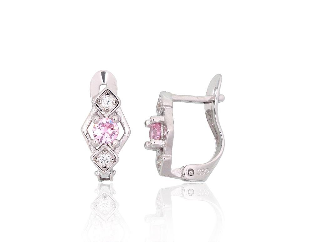 Silver earrings with 'english' lock with Zirkons