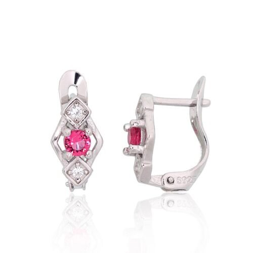Silver earrings with 'english' lock with Zirkons