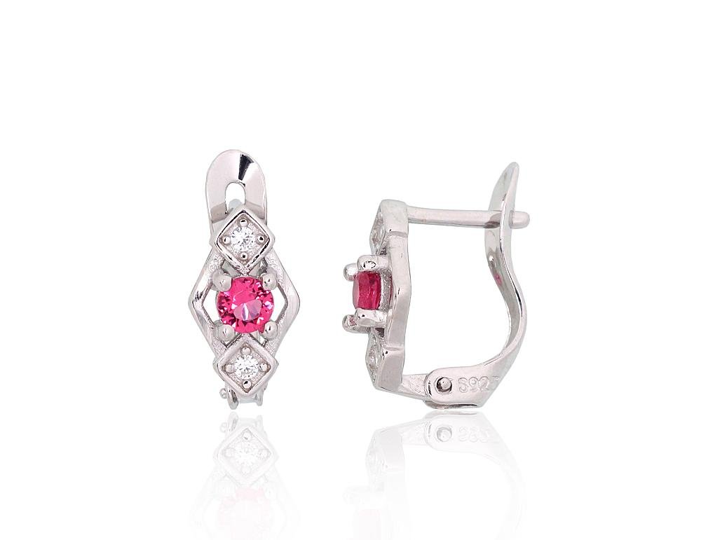 Silver earrings with 'english' lock with Zirkons