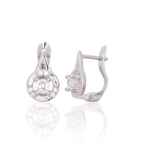 Silver earrings with 'english' lock with Zirkons