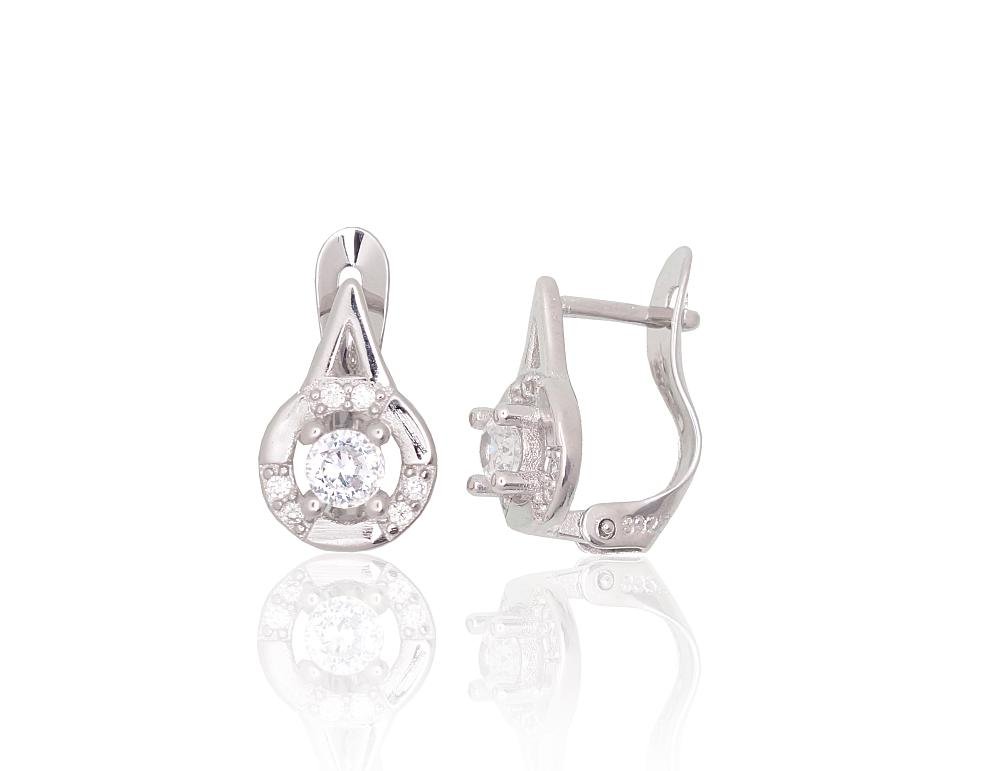 Silver earrings with 'english' lock with Zirkons
