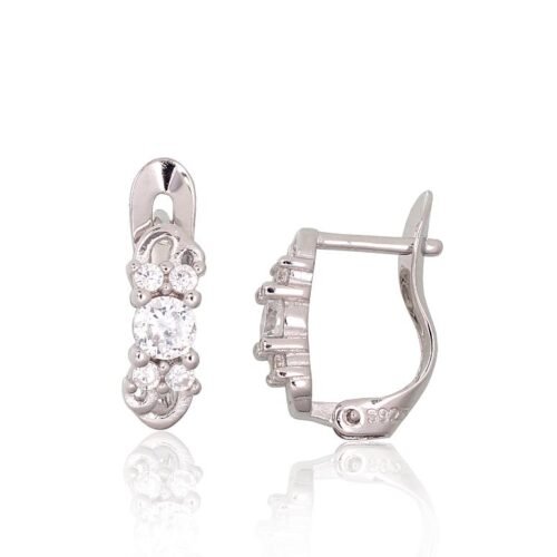 Silver earrings with 'english' lock with Zirkons