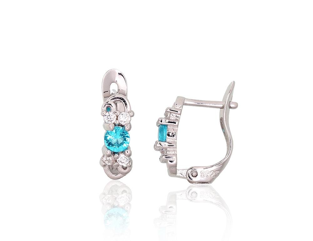 Silver earrings with 'english' lock with Zirkons