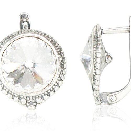 Silver earrings with 'english' lock with Crystals