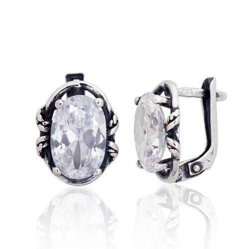 Silver earrings with 'english' lock with Zirkons
