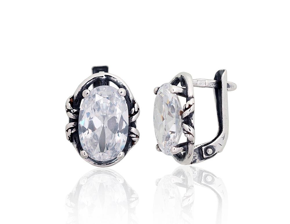 Silver earrings with 'english' lock with Zirkons