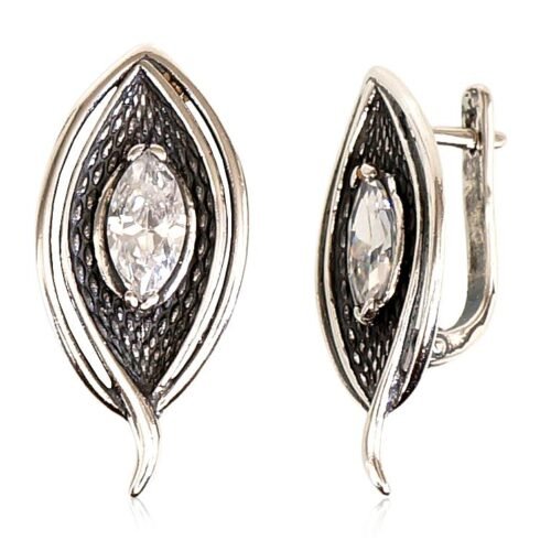 Silver earrings with 'english' lock with Zirkons