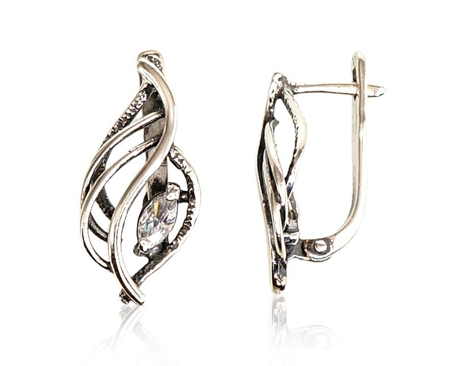 Silver earrings with 'english' lock with Zirkons