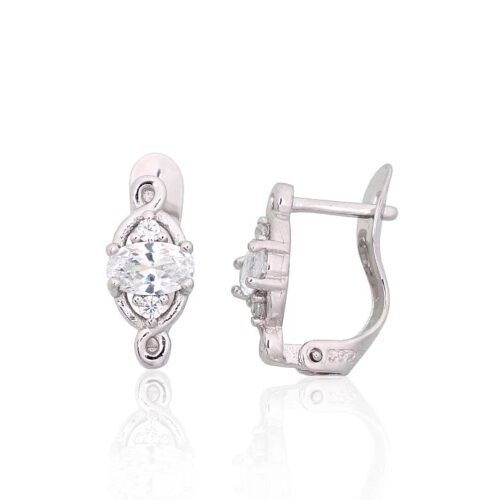 Silver earrings with 'english' lock with Zirkons