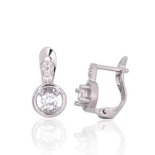 Silver earrings with 'english' lock with Zirkons