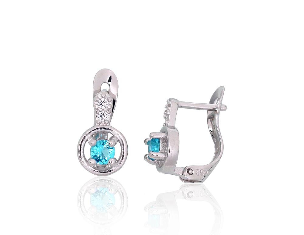Silver earrings with 'english' lock with Zirkons