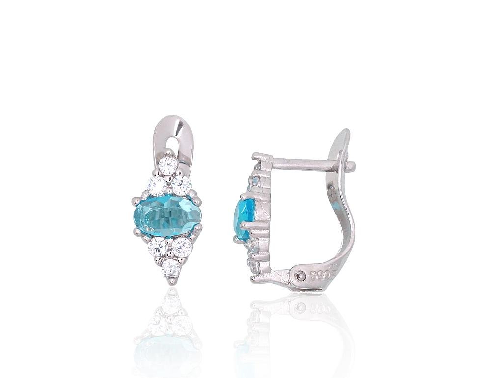 Silver earrings with 'english' lock with Zirkons