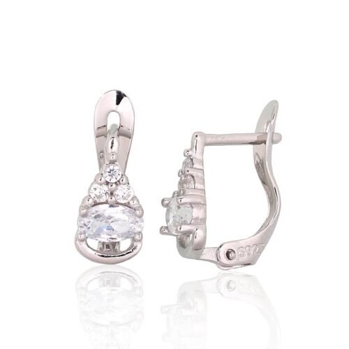 Silver earrings with 'english' lock with Zirkons