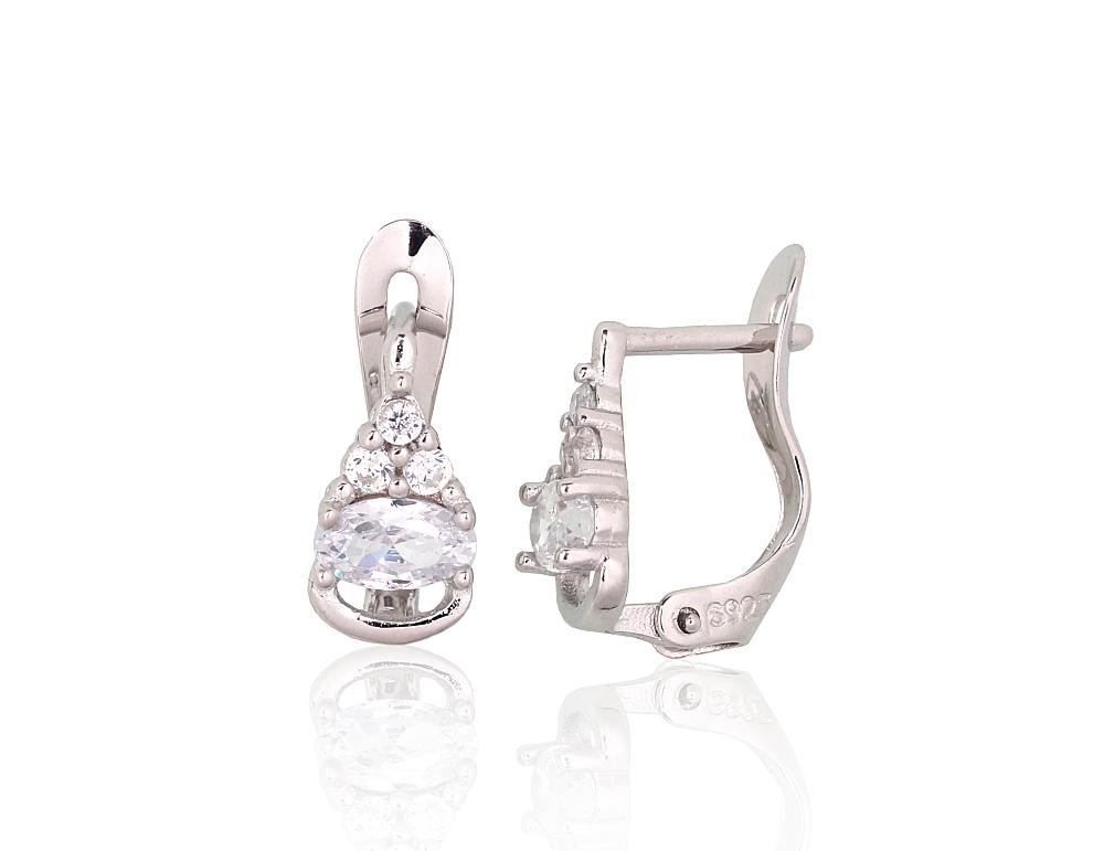 Silver earrings with 'english' lock with Zirkons