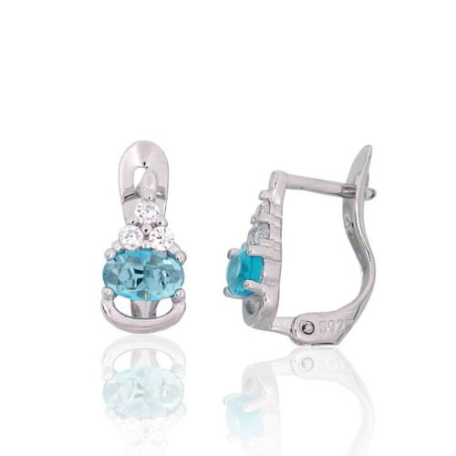 Silver earrings with 'english' lock with Zirkons