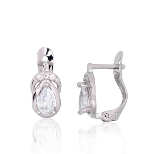 Silver earrings with 'english' lock with Zirkons