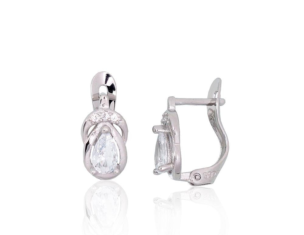 Silver earrings with 'english' lock with Zirkons