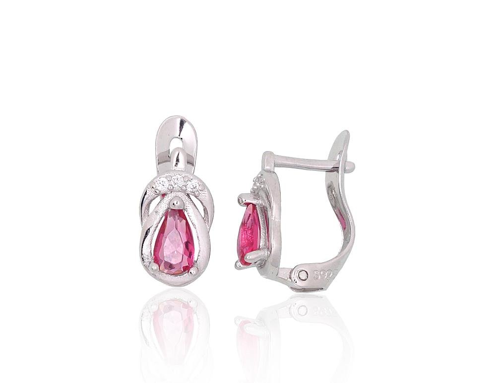 Silver earrings with 'english' lock with Zirkons