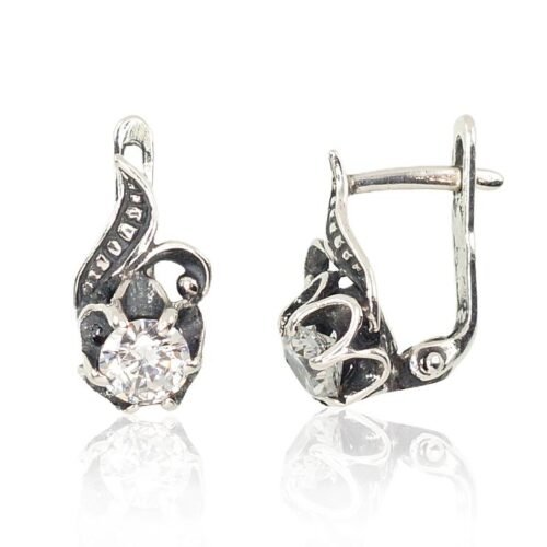 Silver earrings with 'english' lock with Zirkons
