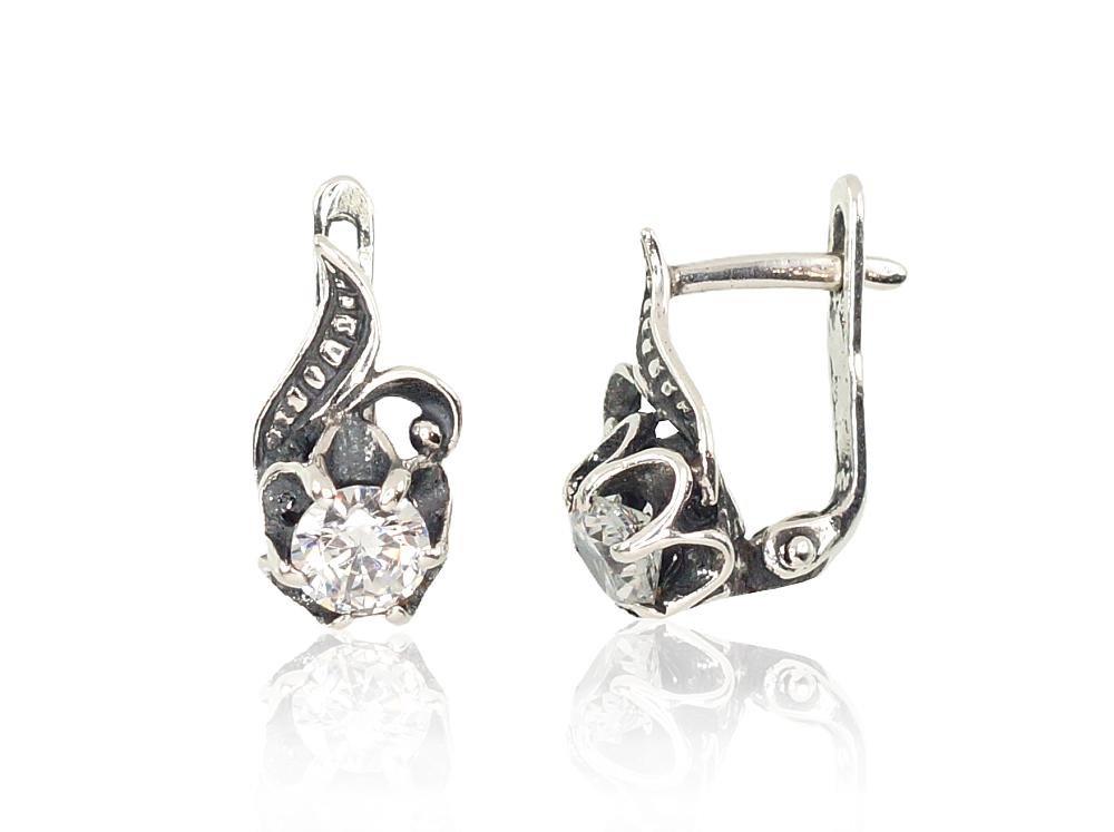 Silver earrings with 'english' lock with Zirkons
