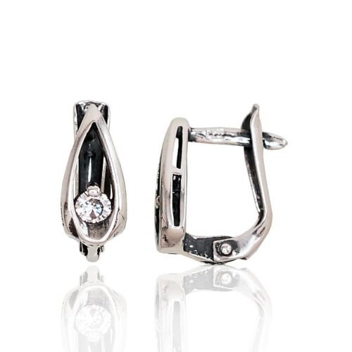 Silver earrings with 'english' lock with Zirkons