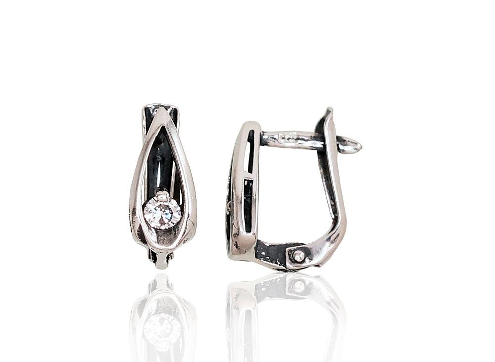 Silver earrings with 'english' lock with Zirkons