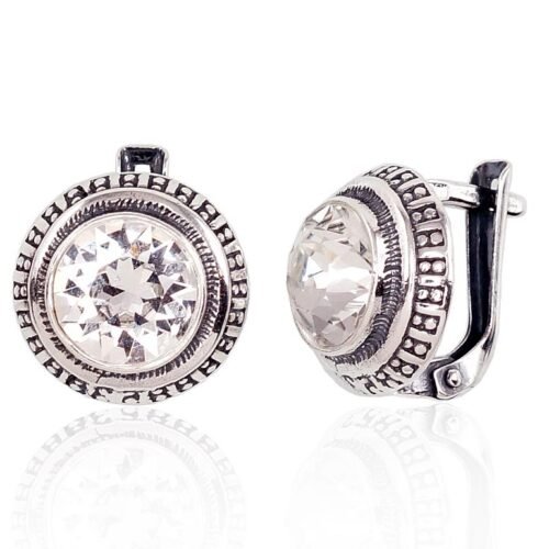 Silver earrings with 'english' lock with Crystals