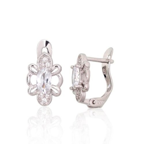 Silver earrings with 'english' lock with Zirkons