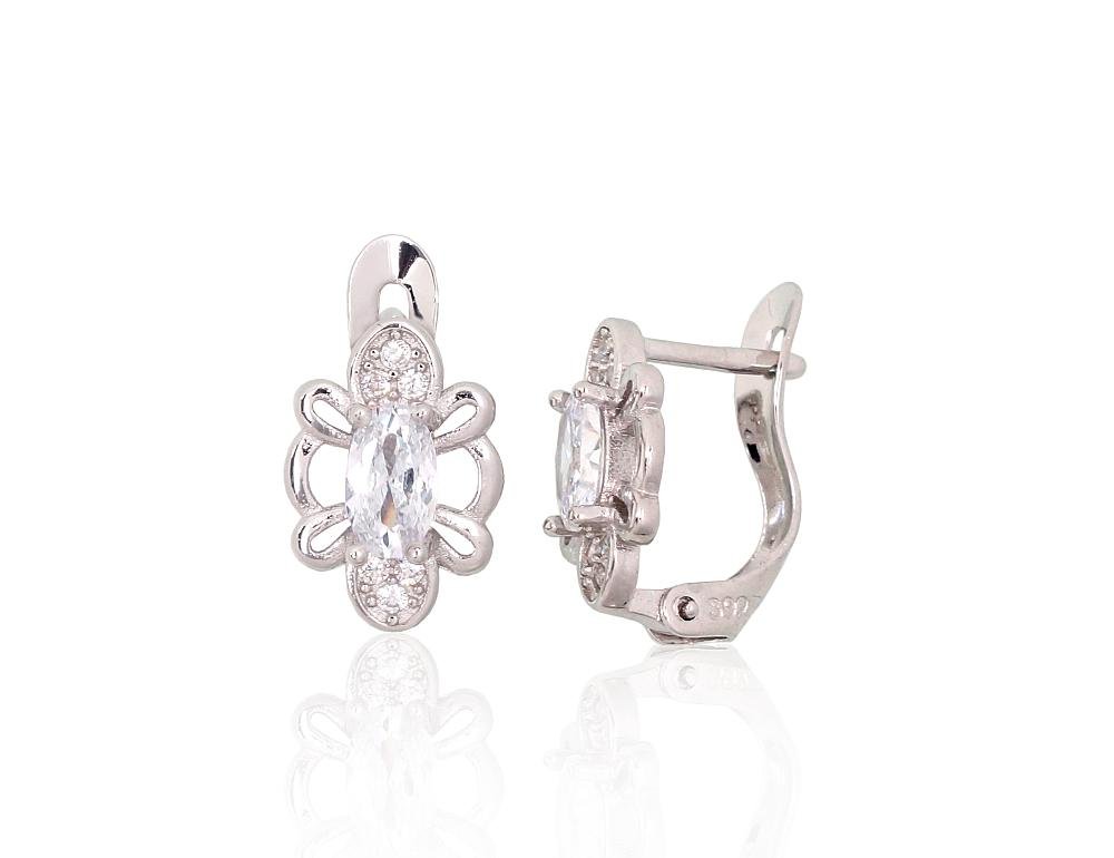 Silver earrings with 'english' lock with Zirkons