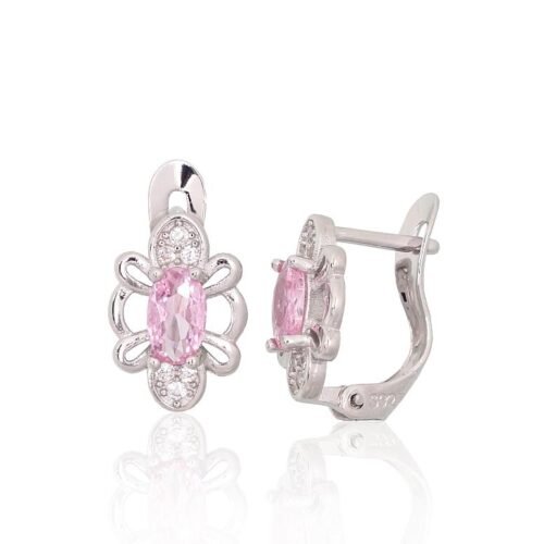 Silver earrings with 'english' lock with Zirkons
